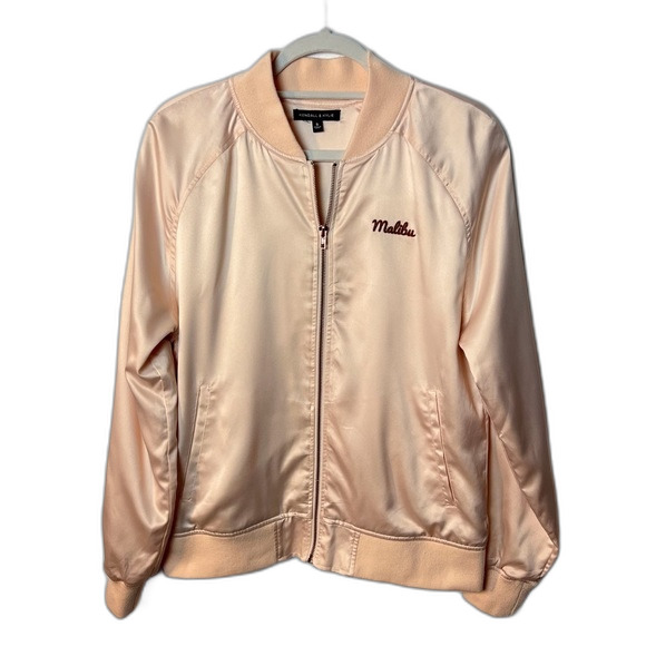 Kendall & Kylie Satin Bomber Jacket Peach Size S - Picture 4 of 11